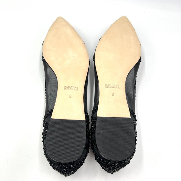 Badgley Mischka BHLDN Size 8‎ Gigi Pointed Toe Jeweled Black Ballet Flats Shoes - Picture 9 of 13